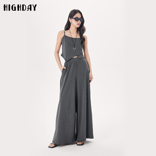 HIGH DAY/轩日方领灰色吊带背心女2026夏季修身内搭外穿无袖打底