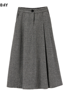 轩日2024冬季商场新款女装洋气高腰a字半身裙英伦风中长裙过膝裙