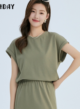 highday轩日2024夏新款圆领纯色插肩袖上衣女商场宽松休闲短袖T恤