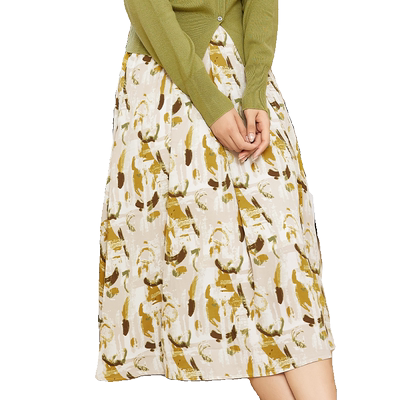 轩日百褶高腰印花半身裙