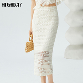 highday轩日2023夏新款 高腰修身 钩花镂空半身裙女优雅包臀中长裙