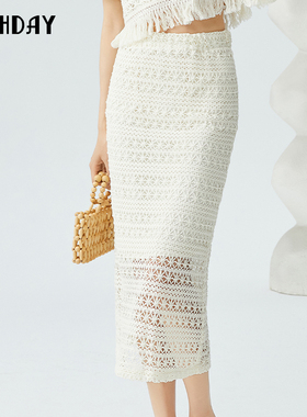 highday轩日2023夏新款高腰修身钩花镂空半身裙女优雅包臀中长裙