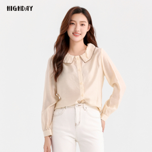 新款 衬衫 娃娃领衬衣女商场款 打底长袖 ins 女装 highday轩日2024秋季
