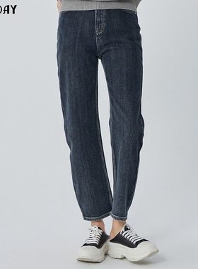 轩日2024春季新款高腰牛仔裤女基础好穿小个子烟管裤直筒休闲长裤