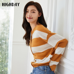 宽松开衫 highday轩日2026春季 女休闲长袖 条纹针织毛衫 外套 新款
