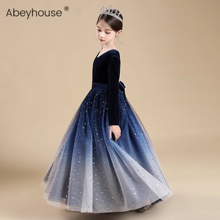 女童长袖钢琴考级演出服儿童十岁生日公主裙小主持人礼服裙指挥服