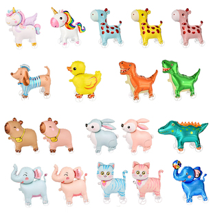 小号走路拉车气球儿童充气玩具带轮子卡通动物铝膜球站立手牵摆摊