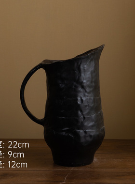 C030  H0560B0 黑色直筒花瓶(把手边高19cm右边高22口9×12cm）