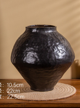 C085景德镇复古绿色陶瓷花瓶轻奢高级感客厅玄关插花陶罐器电视柜