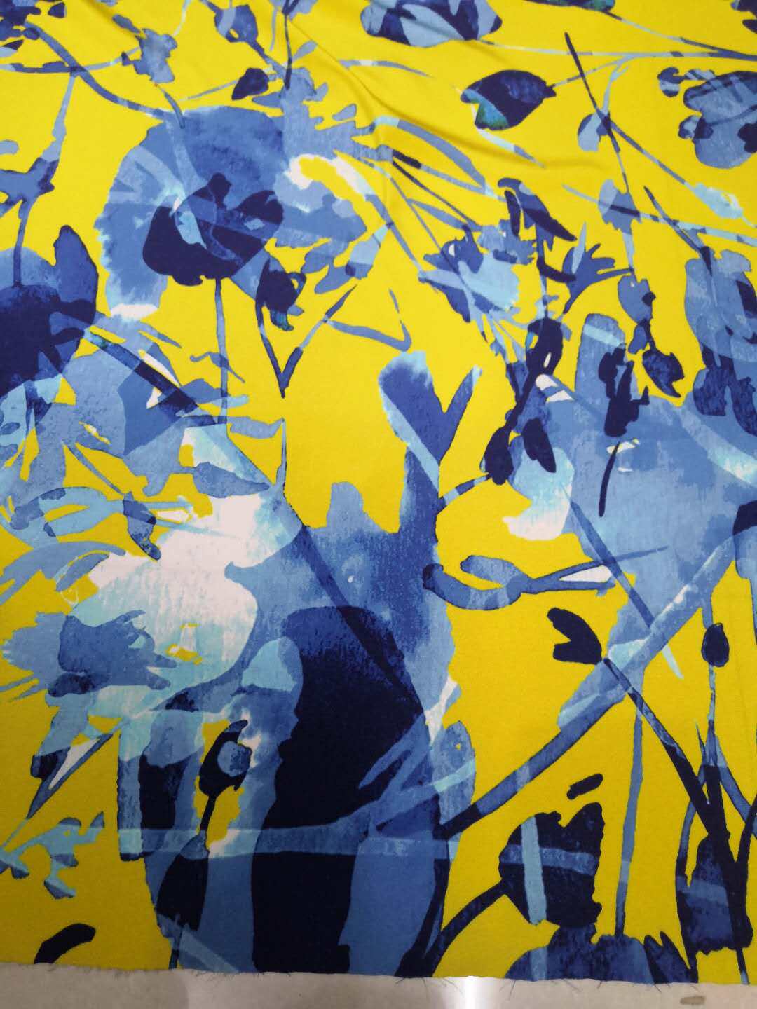 重绉真丝布料30姆米重磅黄色底彩绘印花衬衫连衣裙双绉桑蚕丝面料