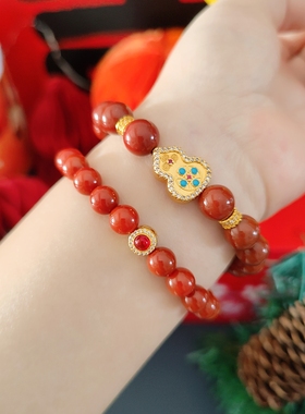 天然南红玛瑙手串秋冬气质女生款本命年福禄葫芦红色手链新年礼物