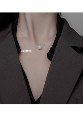 高品单颗天然珍珠项链女925银轻奢高级感时尚百搭精致ins锁骨链