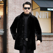 原色宝嘉美水貂整貂中长款 纽扣翻领裘皮貂皮大衣天鹅绒男貂毛皮草