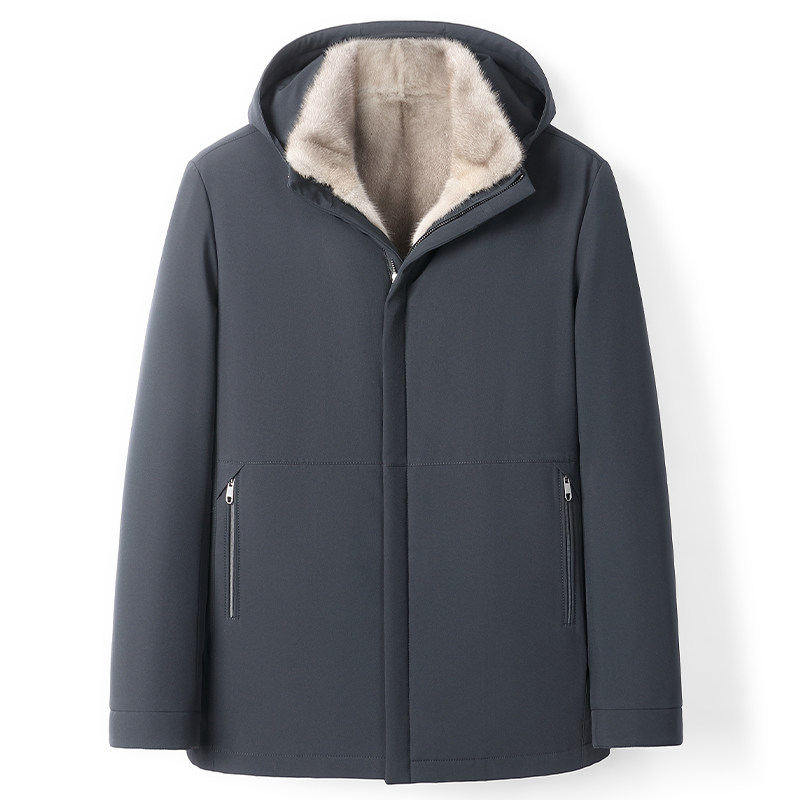 裘皮皮草男装短款连帽水貂貂皮内胆尼克服外套银兰貂派克服