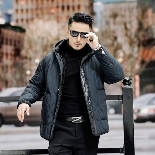 黑貂貂袖内胆短款派克服男装皮草