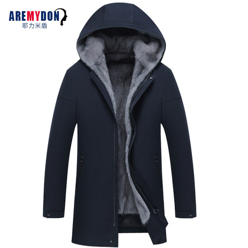 裘皮中长款连帽貂皮内胆派克服