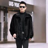 新款 进口宝嘉美黑貂水貂皮草外套短款 翻领休闲夹克男貂皮大衣