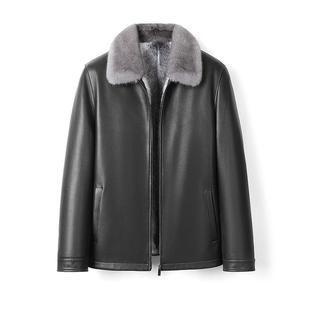 进口红鹿皮真皮皮衣进口十字貂水貂内胆皮毛一体男士翻领短款外套