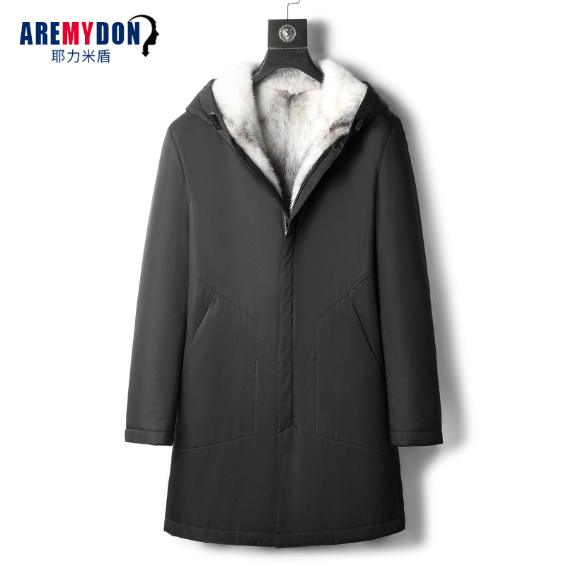 进口内胆连帽皮大衣中长款十字貂