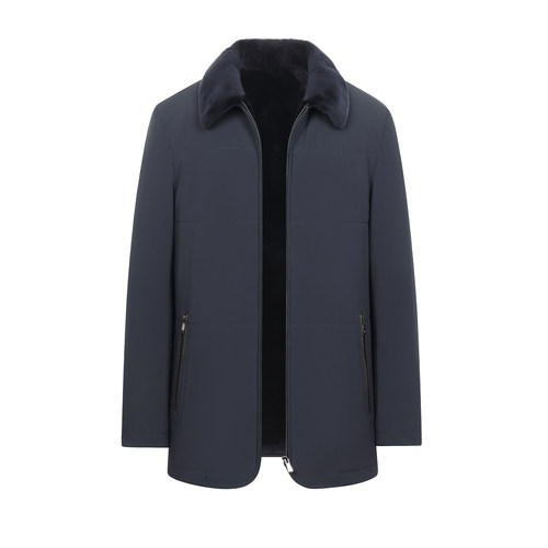 蓝色水貂貂绒内胆男士派克服