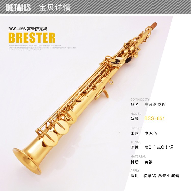 【布莱斯特乐器】651萨克斯sax降B高音高音直管视频演奏