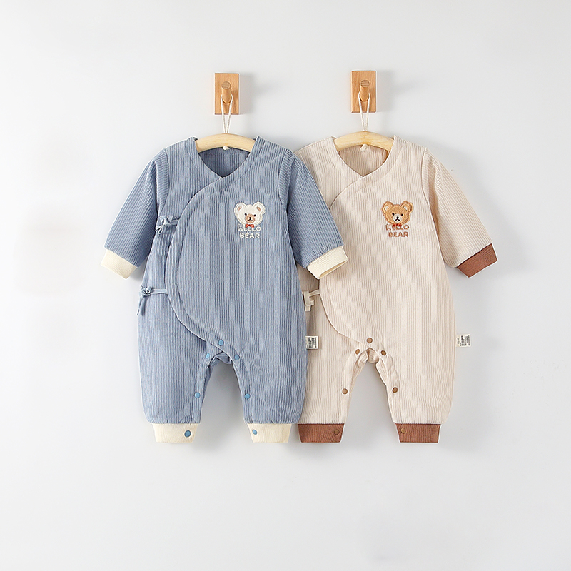 105581新生儿连体衣0-6月冬季新款初生婴儿宝宝纯棉加厚哈衣爬服