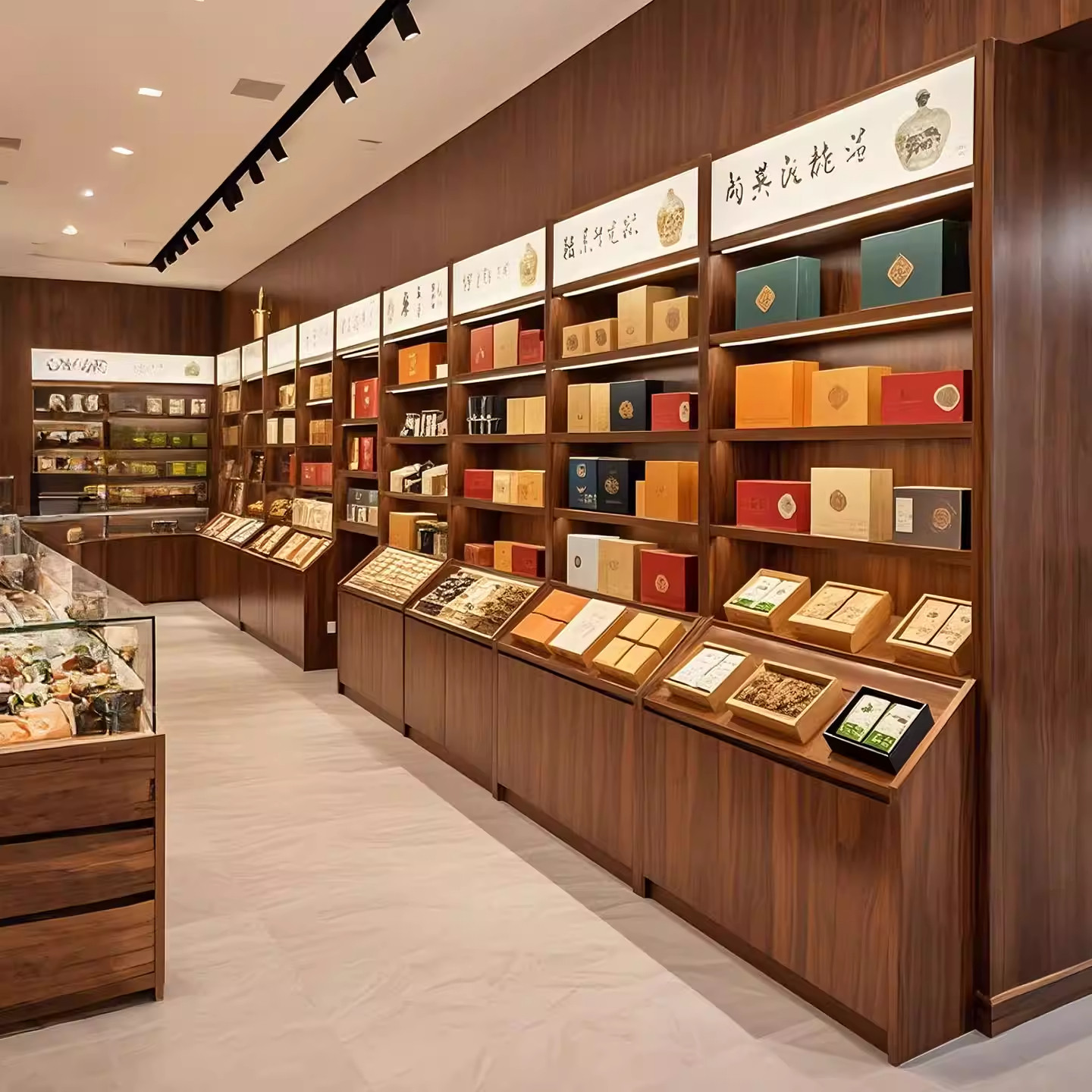 实木烟酒柜茶叶店展示柜商铺展示台多层展示架产品陈列柜定制商用图片