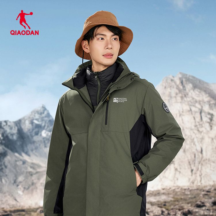 乔丹梭织厚外套羽绒内胆保暖户外运动三合一男士外套QDFFD3254293