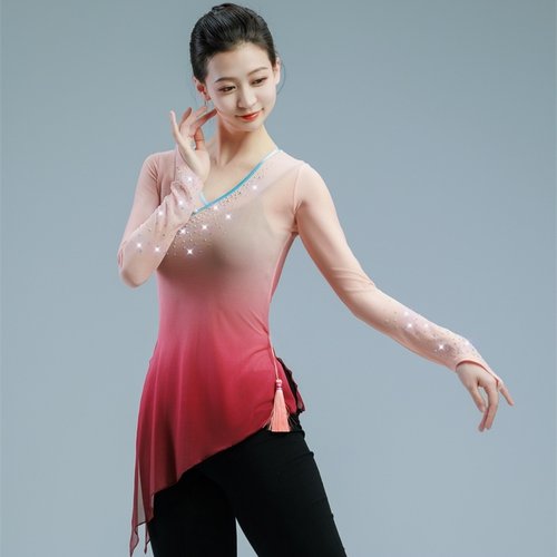 古典舞身韵练功服渐变纱衣飘逸钻