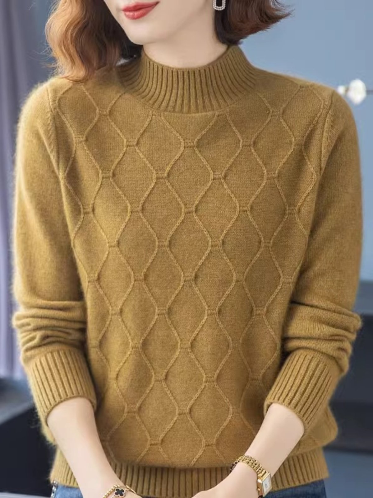 2025年新款时尚提花女士装秋冬软糯厚实洋气毛衣加厚半高领打底衫,女装/女士精品,毛衣,淘宝优惠券,粉丝福利购,淘宝优惠卷