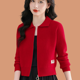 小个子毛衣外套毛线衣 女士春秋翻领新款 2025年新款 双拉链针织开衫