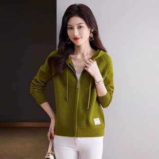 2025年新款帽针织衫开衫女士装春秋短款拉链带帽卫衣春季毛衣外套