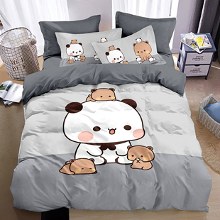 一二布布全棉四件套卡通纯棉可爱床单被套床笠儿童学生床上3件套