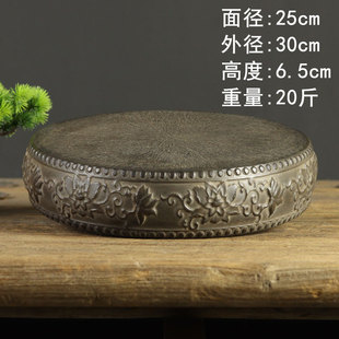 山西古建筑石头青石雕刻 圆盘扁鼓茶台茶桌圆桌石鼓 摆件陈列底座
