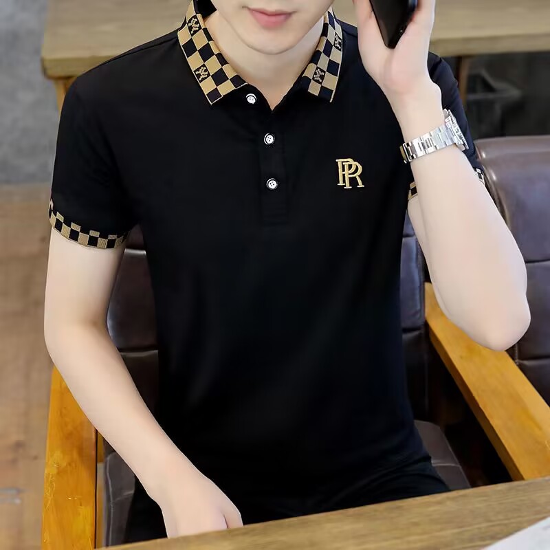 清仓捡漏~刺绣polo衫男翻领短袖纯棉立领t恤高端潮流男装上衣体恤
