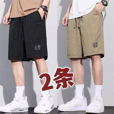 两件装工装裤夏季薄款宽松五分裤潮流黑色休闲裤直筒男生冰丝短裤