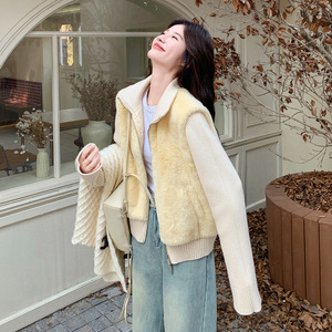 针织拼接仿皮草毛绒绒棉服外套女秋冬2025新款高级感棉衣韩系棉袄
