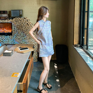 新中式国风套装女夏季2025新款复古气质高级感旗袍上衣短裤两件套图片