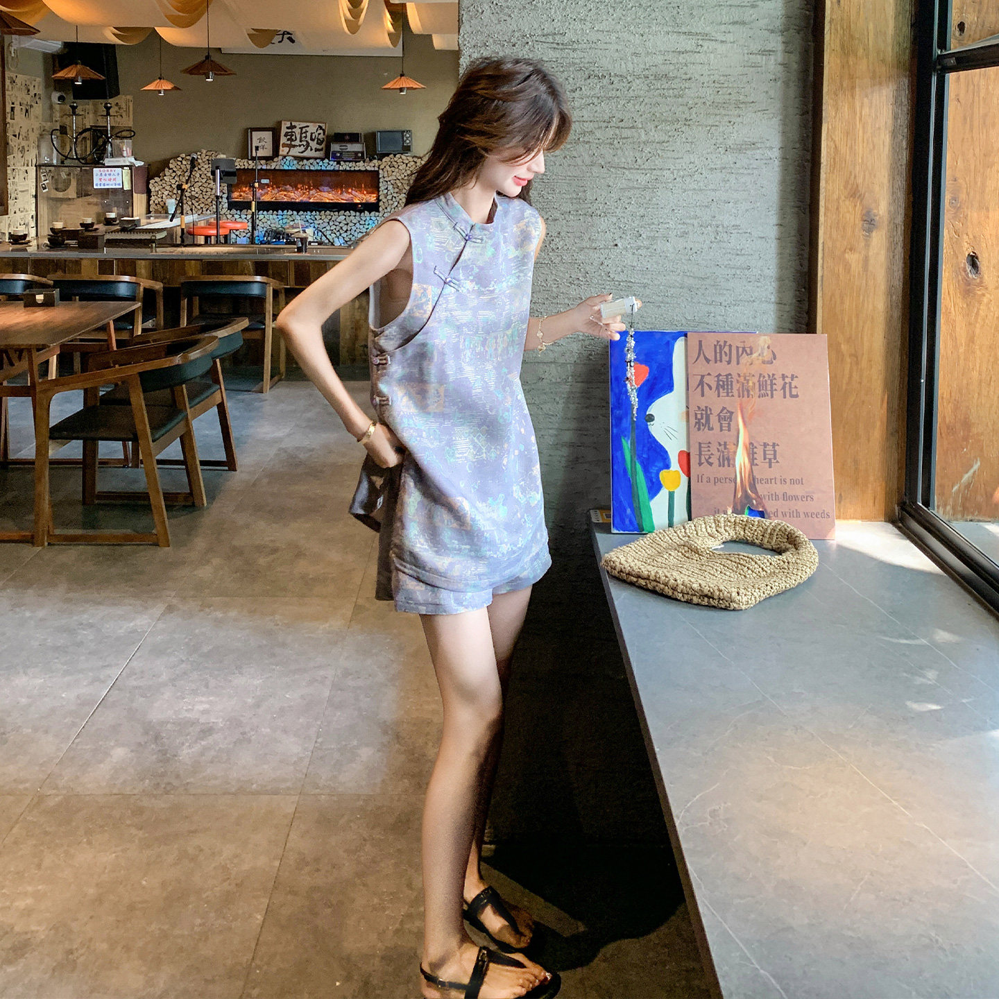 新中式国风套装女夏季2025新款复古气质高级感旗袍上衣短裤两件套,女装套装/套裙,浙宝139