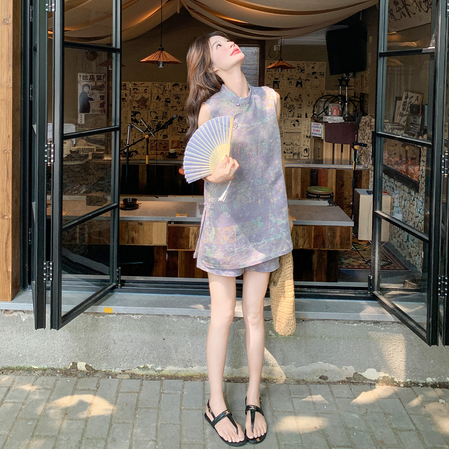新中式国风套装女夏季2025新款复古气质高级感旗袍上衣短裤两件套，女装套装/套裙，浙宝139