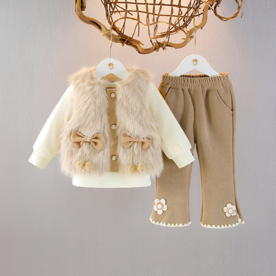 女童春秋装洋气马甲棉服三件套