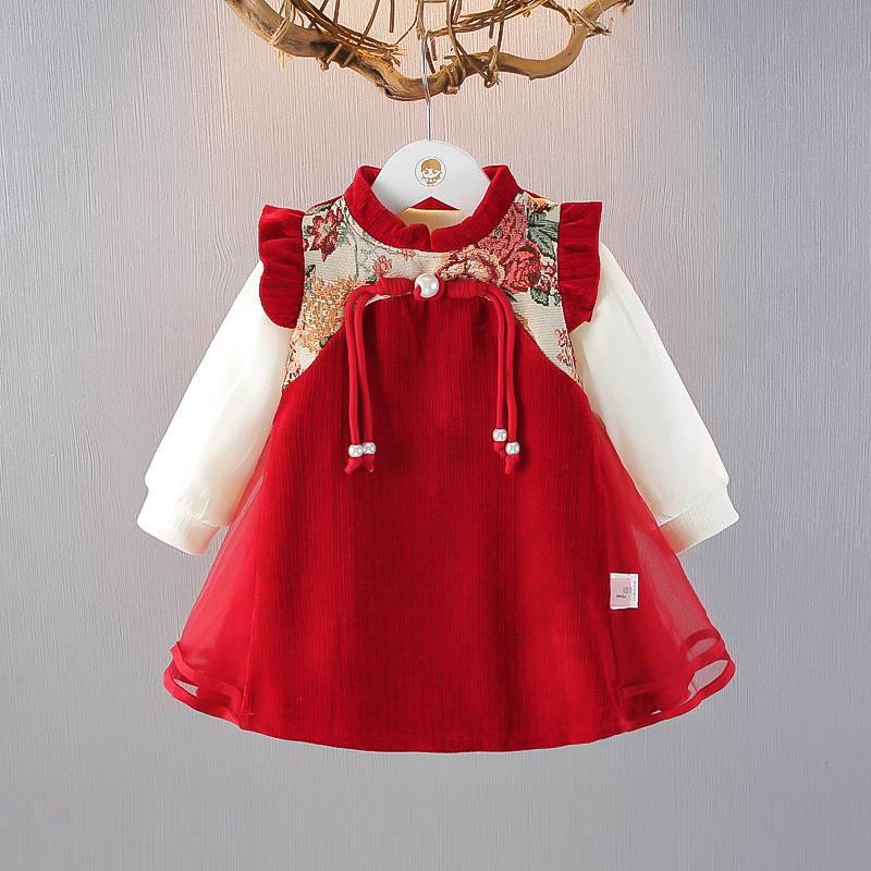 女童加绒保暖生日宴会礼服裙套装