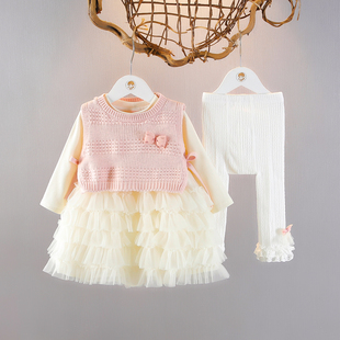 女童连衣裙套装2026春装新款宝宝公主裙周岁礼服春秋儿童背心裙子
