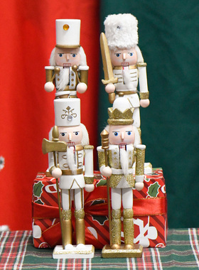 18CM圣诞节新款创意彩色胡桃夹子白金色亮粉蓬蓬头小人偶一套四个