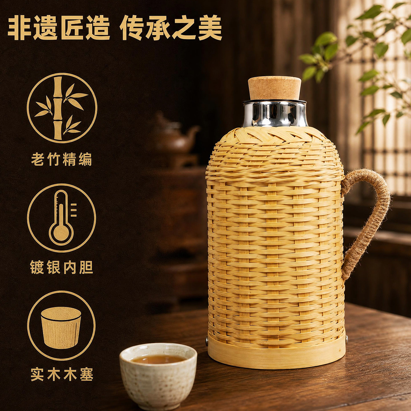 竹编热水瓶家用老式复古小暖瓶
