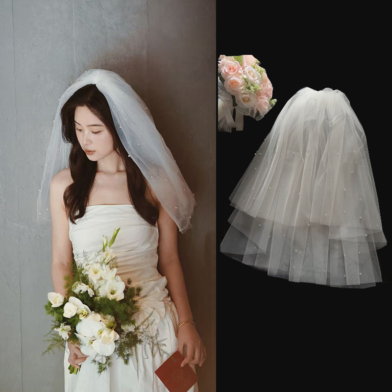 釘珠頭紗新娘主婚紗領證高級感