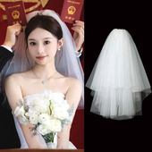 简约结婚纱登记领证头纱宴会头饰超仙森系短款 发夹旅拍照新娘韩式