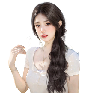 假发辫马尾女仿真发绑带式皮筋低扎马尾夏网红慵懒微卷双马尾假发