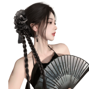 假发辫子女仿真发新中式水墨流苏清冷感抓夹马尾夏自然长辫子发饰