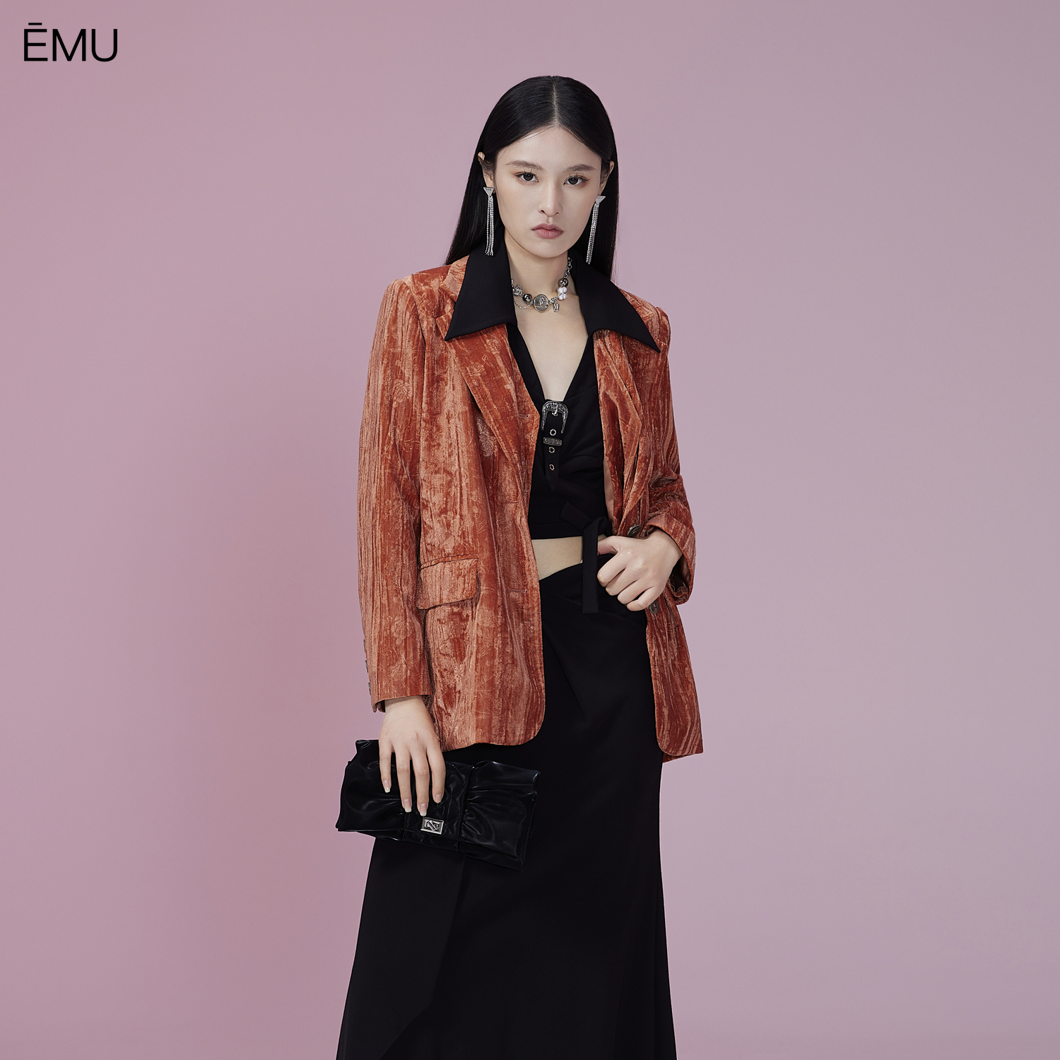 依妙EMU-丝绒印花西装马甲两件套2025秋季新款复古西服外套女